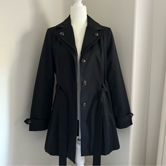Kenneth Cole Belted Trench Coat in Black Women’s Size Large Cotton Old Money - Picture 2 of 8
